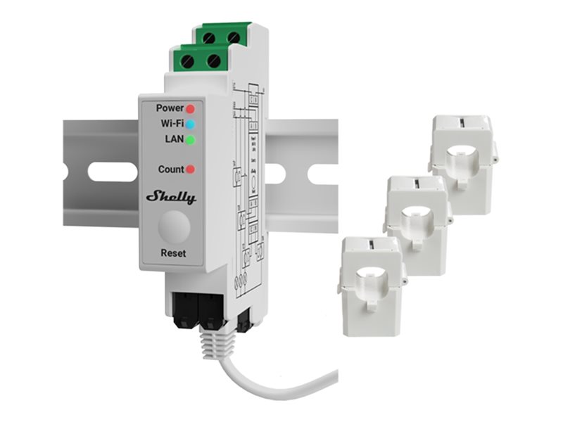 SHELLY Pro 3EM 120A V2 Ethernet WiFi Bluetooth DIN Rail 3-Phase Energy Meter